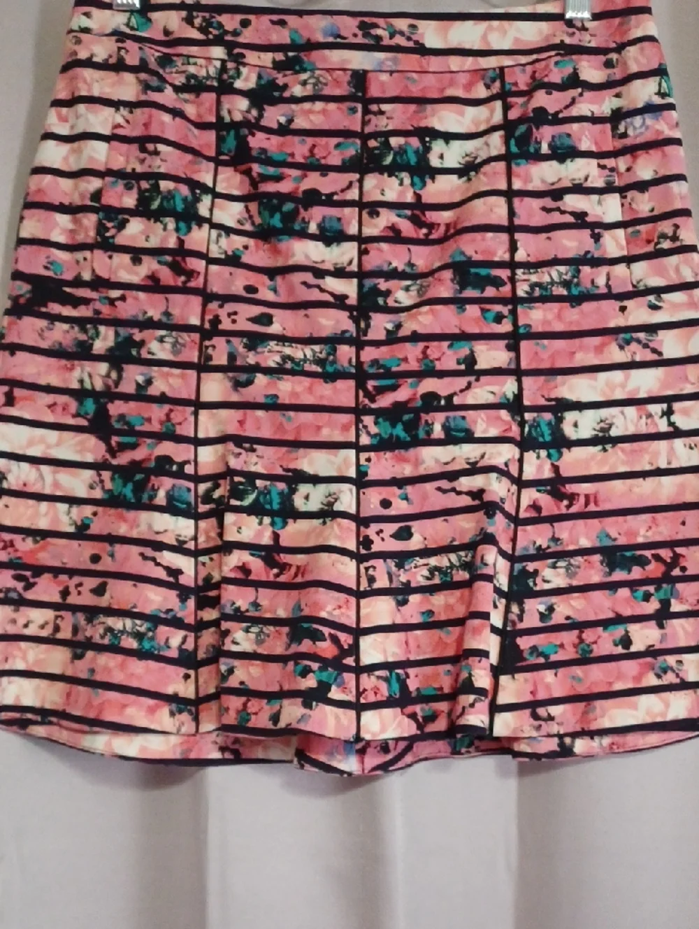 Banana Republic Pink Floral Striped Fit&Flare Skater Skirt Pink Black Pockets